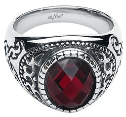 Prsten s tmavým rubínově červeným kamínkem, etNox hard and heavy, Prsten
