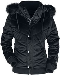 Sametová zimní bunda s kožešinou na kapuci, Black Premium by EMP, Zimní bunda