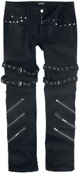 Černé džíny Jared s přezkami, zipy a nýty, Gothicana by EMP, Džíny