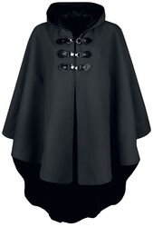 Černý plášť s kapucí, Gothicana by EMP, Pelerína