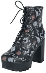 Kotníkové, šněrovací boty na platformě s celoplošným potiskem, Gothicana by EMP, Vysoké podpatky