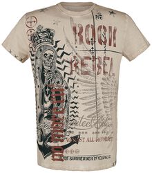 Tričko s potiskem s lebkou a nápisem, Rock Rebel by EMP, Tričko