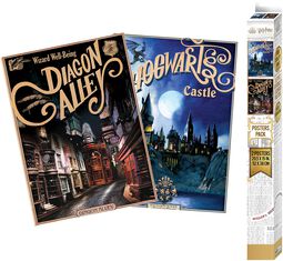 Sada 2 ks plakátů Retro Hogwarts and Diagon - Chibi Design, Harry Potter, Plakáty