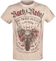 Béžové tričko s klasickým výstřihem a potiskem, Rock Rebel by EMP, Tričko