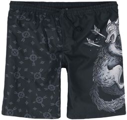 Swim Shorts With Wolf Print, Black Premium by EMP, Plavecké šortky