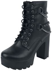 Černé boty s řemínky s nýty a řetízky, Gothicana by EMP, Vysoké podpatky