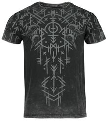 Black Washed T-Shirt With Runes And Skulls, Black Premium by EMP, Tričko