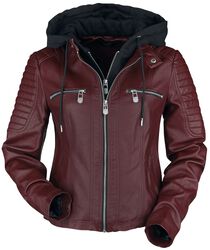 Červená koženková bunda s kapucí, Black Premium by EMP, Bunda - imitace kůže