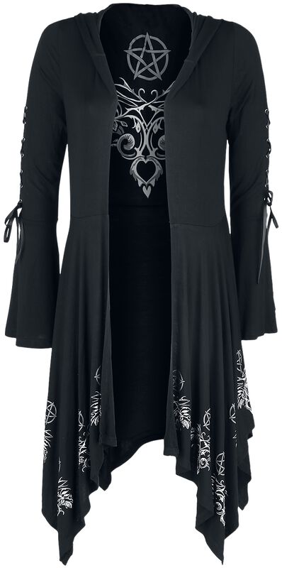 Černý kardigán Gothicana X Anne Stokes s kapucí, šněrováním a rozšířenými rukávy