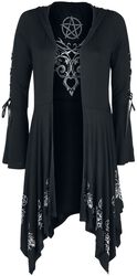 Černý kardigán Gothicana X Anne Stokes s kapucí, šněrováním a rozšířenými rukávy, Gothicana by EMP, Kardigan