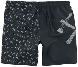 Šortky na plavání s runami a potiskem Thorova kladiva, Black Premium by EMP, Plavecké šortky