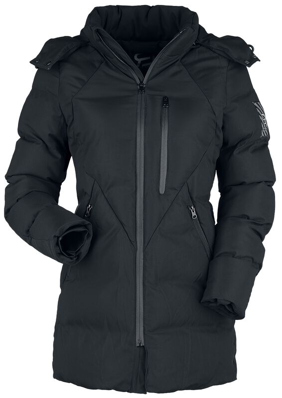Černá zimní bunda s prošíváním a kapucí