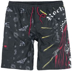 Swim Shorts With Old School Print, Rock Rebel by EMP, Plavecké šortky
