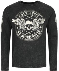 Černé tričko s dlouhými rukávy, potiskem a klasickým výstřihem, Rock Rebel by EMP, Tričko s dlouhým rukávem