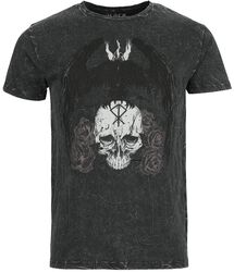 Černé, seprané tričko s potiskem s lebkou a korunou, Black Premium by EMP, Tričko