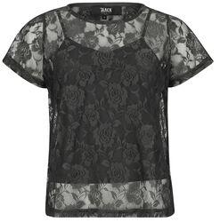 Dvouvrstvé tričko s krajkou s motivem, Black Premium by EMP, Tričko
