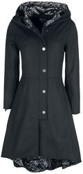 Černý kabát Gothicana X Anne Stokes s velkou kapucí a šněrováním, Gothicana by EMP, Kabáty