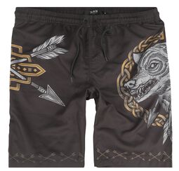 Swim Shorts With Arrow and Wolf Print, Black Premium by EMP, Plavecké šortky