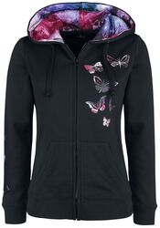 Cierna bunda s kapucnou s potlacou s motýlmi, Full Volume by EMP, Mikina s kapucí na zip