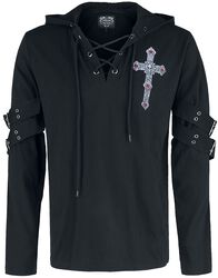 Černé tričko Gothicana X Anne Stokes s potiskem, šněrováním a dlouhými rukávy, Gothicana by EMP, Tričko s dlouhým rukávem