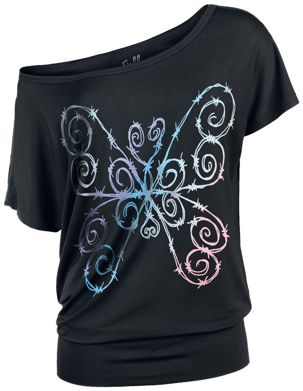 Tričko s barevným motýlem z ostnatého drátu