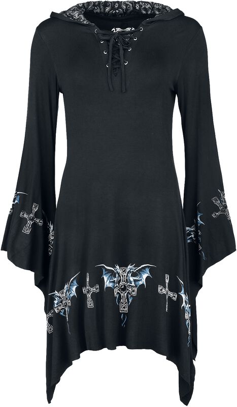Krátké šaty Gothicana x Anne Stokes s potiskem s drakem
