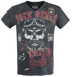 Černé tričko s Véčkovým výstřihem a potiskem, Rock Rebel by EMP, Tričko