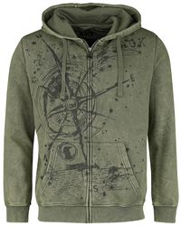 Hooded Jacket With Compass Print, Black Premium by EMP, Mikina s kapucí na zip