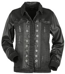 Jeans Jacket With Faux Leather Details, Black Premium by EMP, Džínsová bunda