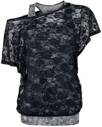 Šedý top s černým krajkovým tričkem, Black Premium by EMP, Tričko