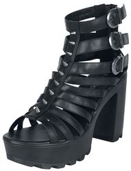 Černé boty na vysokých podpatcích s řemínky a nýty, Gothicana by EMP, Vysoké podpatky