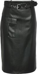 Midi, kapsáčová sukně z polyuretanu NMPaula WVN s rozparkem, Noisy May, Středně dlouhá sukně