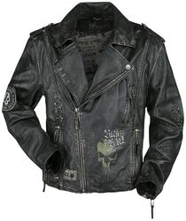 Tmavě šedá motorkářská kožená bunda, Rock Rebel by EMP, Kožená bunda
