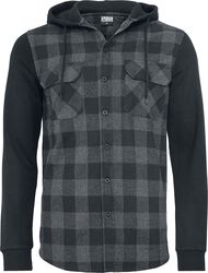 Hooded Checked Flanell Sweat Sleeve Shirt, Urban Classics, Flanelová košile
