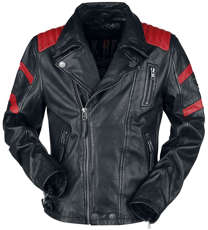 Černě/červená kožená motorkářská bunda