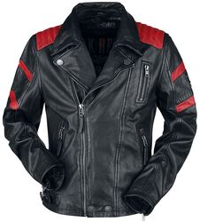Černě/červená kožená motorkářská bunda, Rock Rebel by EMP, Kožená bunda