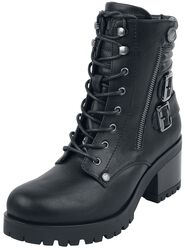 Černé boty na šněrování s podpatky a přezkami, Black Premium by EMP, Boty