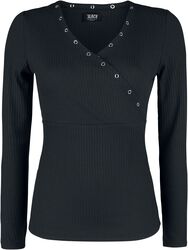 Černé tričko s dlouhými rukávy, očky a Véčkovým výstřihem, Black Premium by EMP, Tričko s dlouhým rukávem