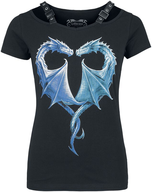 Černé tričko Gothicana x Anne Stokes s velkým potiskem s drakem na přední straně